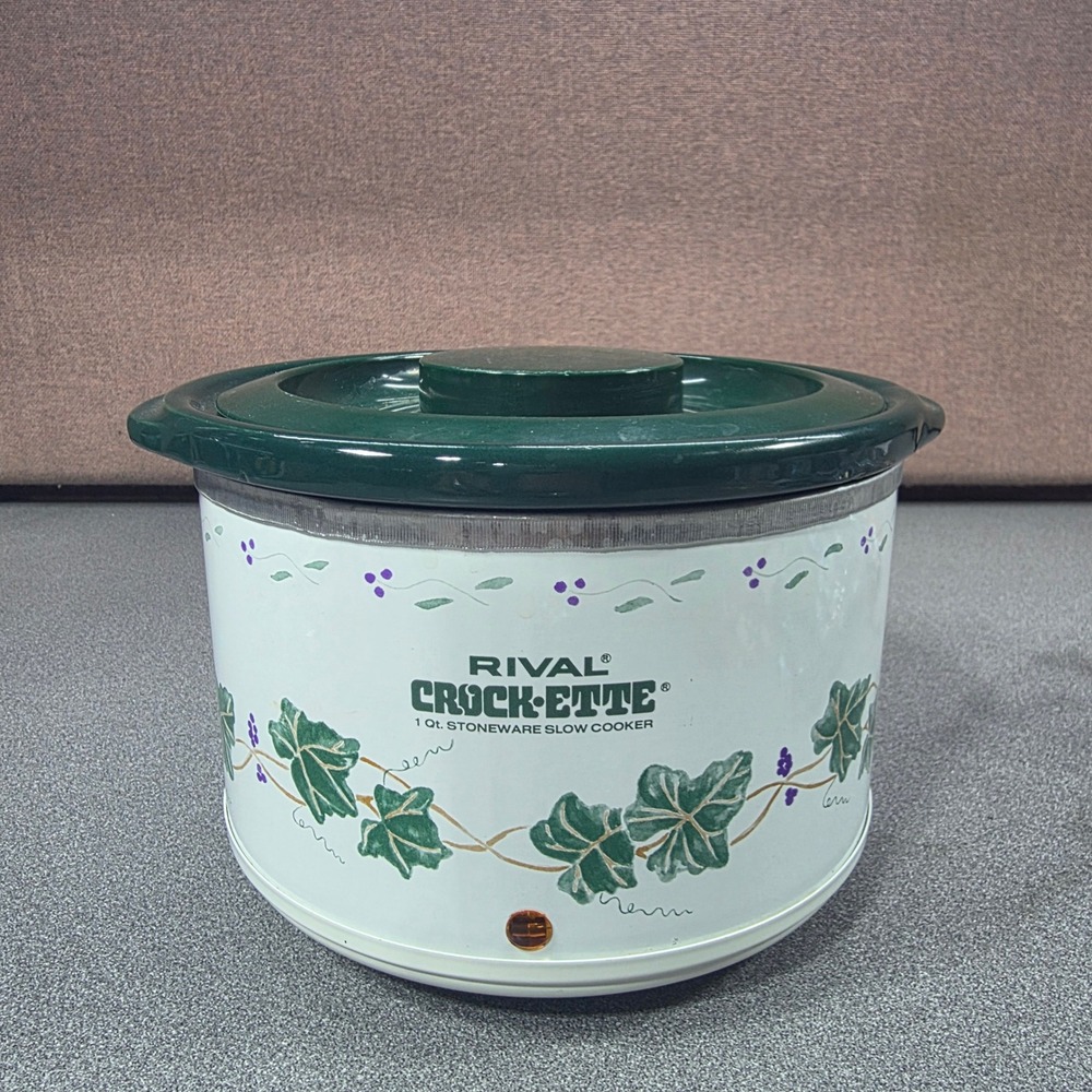 Rival Crock-Ette Slow Cooker 1 Qt White Green Ivy Excellent Vintage‎ Model 3200